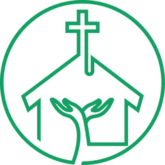 Obraz premium Christian Cross with Tree logo design 