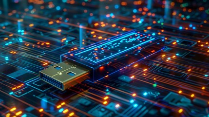 Obraz premium Isolated USB drive on a digital matrix background.