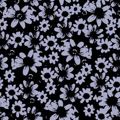 Silhouette of flowers and leaves. Vector floral carpet.