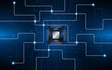 Microchip processor circuit board technology on dark blue background. Information Processing Concept. Circuit board hi-tech technology background. vector illustration	