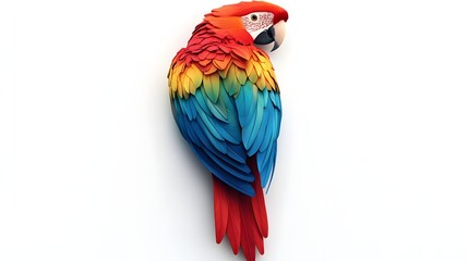 45. **A realistic 3D render of a ceramic tile art depicting a vibrant parrot with detailed feather patterns, isolated on a white background