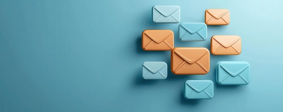Automated email delivery, multiple messages sent in sequence, 3D illustration