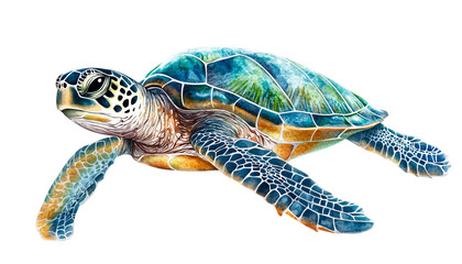 Fototapeta premium Sea Turtle Grace: A vibrant green sea turtle glides gracefully through crystal-clear waters, its intricate shell a testament to nature's artistry. 