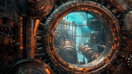 Fototapeta premium Industrial Steampunk Cityscape View