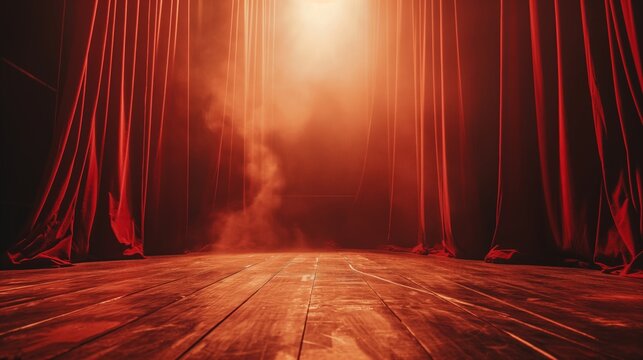 Magic theater stage with red curtains and spotlight