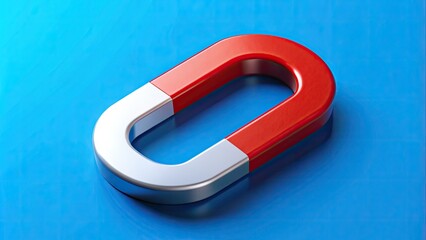 A stylized red magnet symbol with a bold white outline, set against a bright blue background, representing attraction and power in a modern design.