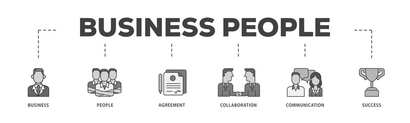 Business people icon infographic illustration concept with icon of business, people, agreement, collaboration, communication and success icon png and easy to edit 