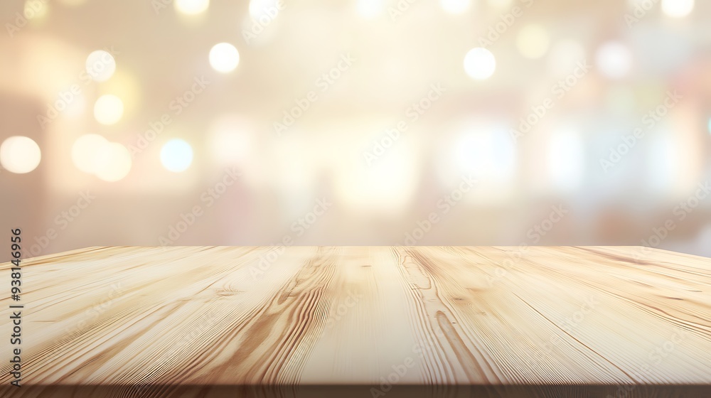 Aufkleber smooth birch wood tabletop with soft pastel background and bright lighting