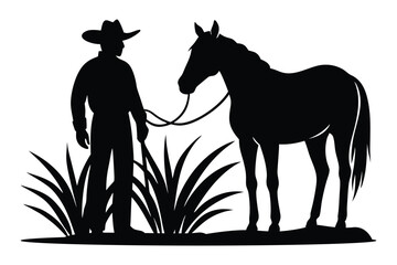 Elegant vector drawing of horse and man silhouette, perfect for artistic.