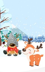 Winter and cute reindeer  .