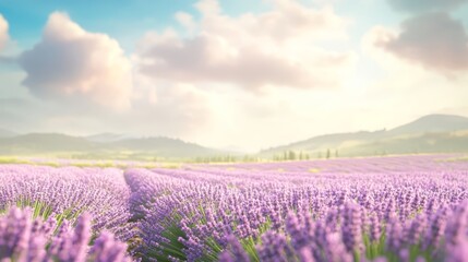 Naklejka premium Lavender Field Sunset Landscape Purple Flowers Summer Nature Background