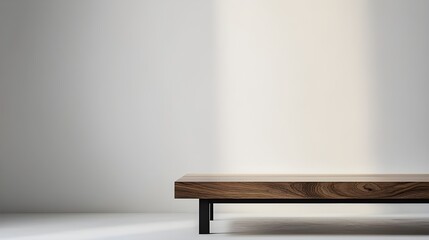 A stylish, minimalist coffee table on a white background, featuring a smooth wooden surface and sleek metal legs.