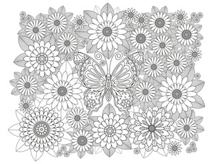 Coloring for adults and children. Flower carpet.