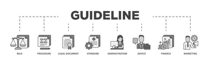 Guideline icon infographic illustration concept with icon of rule, procedure, legal document, standard, administration, advice, finance, marketing icon png and easy to edit 