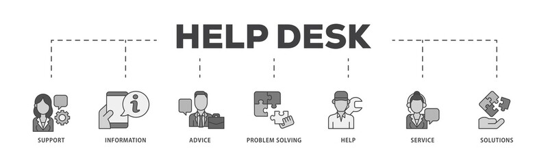 Help desk icon infographic illustration concept with icon of support, information, advice, problem solving, help, service and solutions icon png and easy to edit 