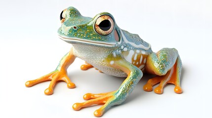 19. **A lifelike 3D render of a ceramic tile art featuring a charming frog with detailed textures and patterns, isolated on a white background