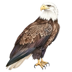 Obraz premium Bald Eagle Soaring: A majestic bald eagle stands tall and proud, its piercing gaze and sharp talons symbolizing strength, freedom, and resilience. A powerful image representing national pride