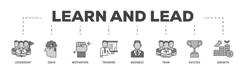Learn and lead icon infographic illustration concept with icon of leadership, ideas, motivation, training, business, team, success, and growth icon png and easy to edit 