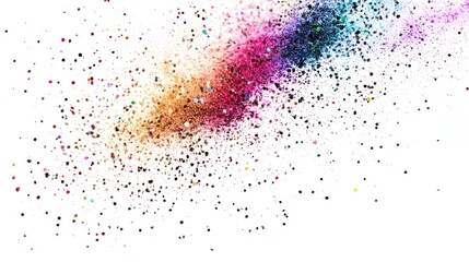 Glitter Explosion: A burst of glitter particles in various colors, shimmering as they spread out against a white background.

