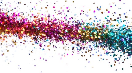 Obraz premium Glitter Explosion: A burst of glitter particles in various colors, shimmering as they spread out against a white background. 