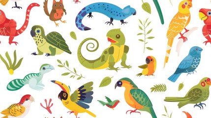 Naklejka premium Tropical Animals Seamless Pattern