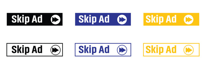 Skip ad button icons sign vector design. Symbol for social media elements on white background.