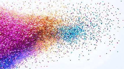 Glitter Explosion: A burst of glitter particles in various colors, shimmering as they spread out against a white background.
