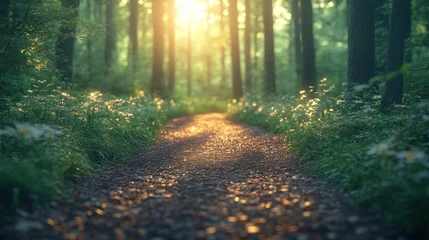 Fotobehang Sunlit Path Through the Forest © hanafi 99d