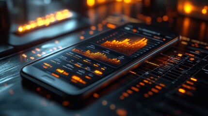 Smartphone displaying a financial graph with warm color scheme