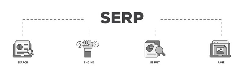 SERP icon infographic illustration concept with icon of web search, computer, search engine, mobile search, page result, and statistics graph icon png and easy to edit 