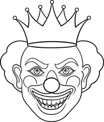 clown with crown line art illustration black and white