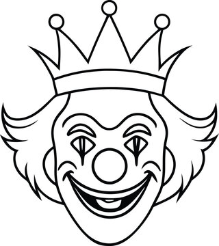 recommend clip art: clown with crown line art illustration black and white