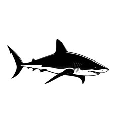 Obraz premium Black and white illustration of a great white shark.