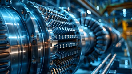 Fototapeta premium The precision engineering of a turbine shaft in a gas power plant 