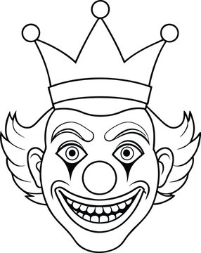 recommend clip art: clown with crown line art illustration black and white