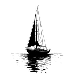 Fototapeta premium Silhouette of a sailboat on the water with a white background.
