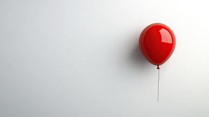 A single red balloon floating against a plain white background, leaving ample space on the right side for text or messaging, symbolizing simplicity and celebration.