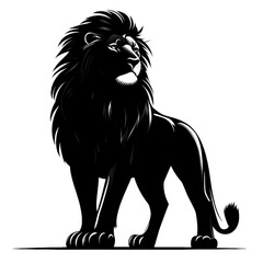 Obraz premium Black and white illustration of a majestic lion with a full mane.