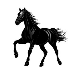 Obraz premium Silhouette of a black horse running, isolated on white background.