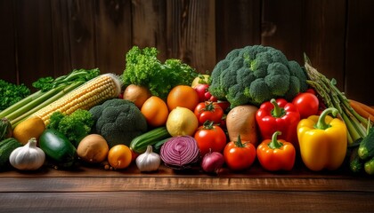 Colorful Assortment of Fresh Healthy Produce on a Rustic Wooden Table