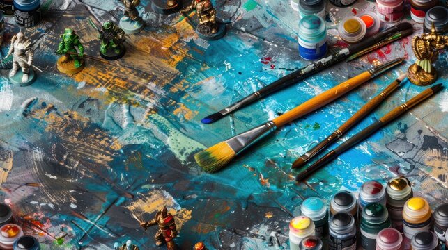 Miniature Painting Palette with Brushes and Paints