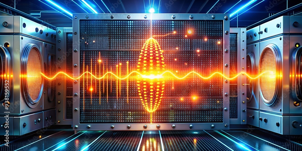Poster quantum processor power: a futuristic cpu pulsates with energy, illuminating the intricate circuitry