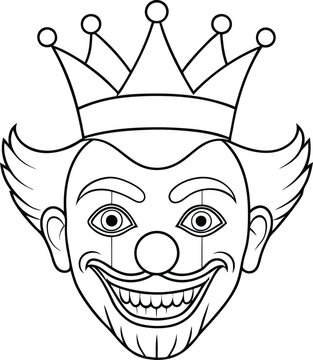 recommend clip art: clown with crown line art illustration black and white