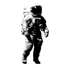 Fototapeta premium Silhouette of an astronaut in a spacesuit, isolated on white background.