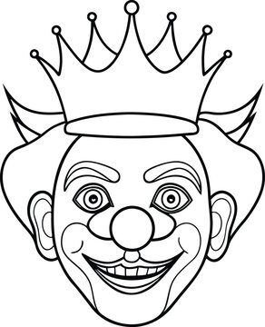 recommend clip art: clown with crown line art illustration black and white