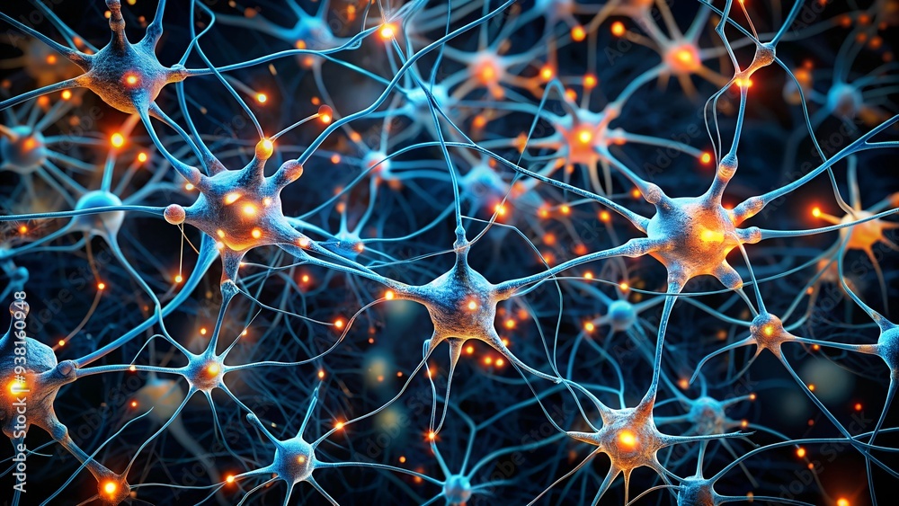 Poster neural network interconnectivity: a mesmerizing abstract illustration of a neural network, featuring