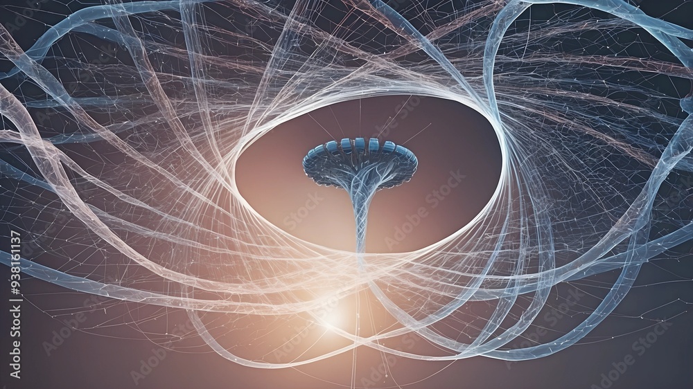 Poster cosmic data stream: a radiant nexus of data visualized as ethereal streams against a celestial backd
