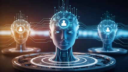 The Rise of AI: Futuristic androids with glowing circuitry, symbolizing the power and potential of artificial intelligence in a technologically advanced future. 
