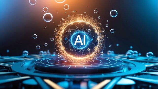 AI Ascendancy: A radiant AI orb pulses with energy, symbolizing the rise of artificial intelligence and its transformative impact on technology. 