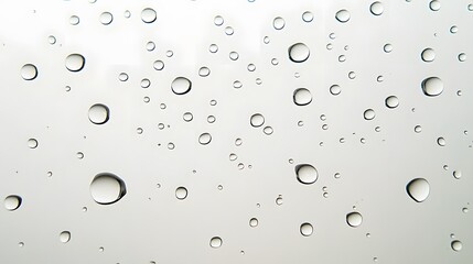 Rain Drops on Glass: Raindrops beading on a transparent surface, creating a refractive effect against a white background.
